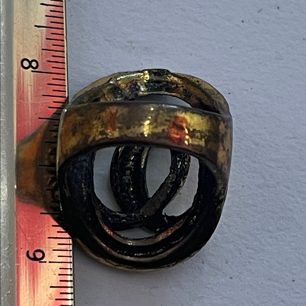 Artistic Statement Ring Brutalist Brass Hand Bang… - image 5